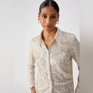 Sanctuary Gold Sequin Long Sleeve Button Down Shirt